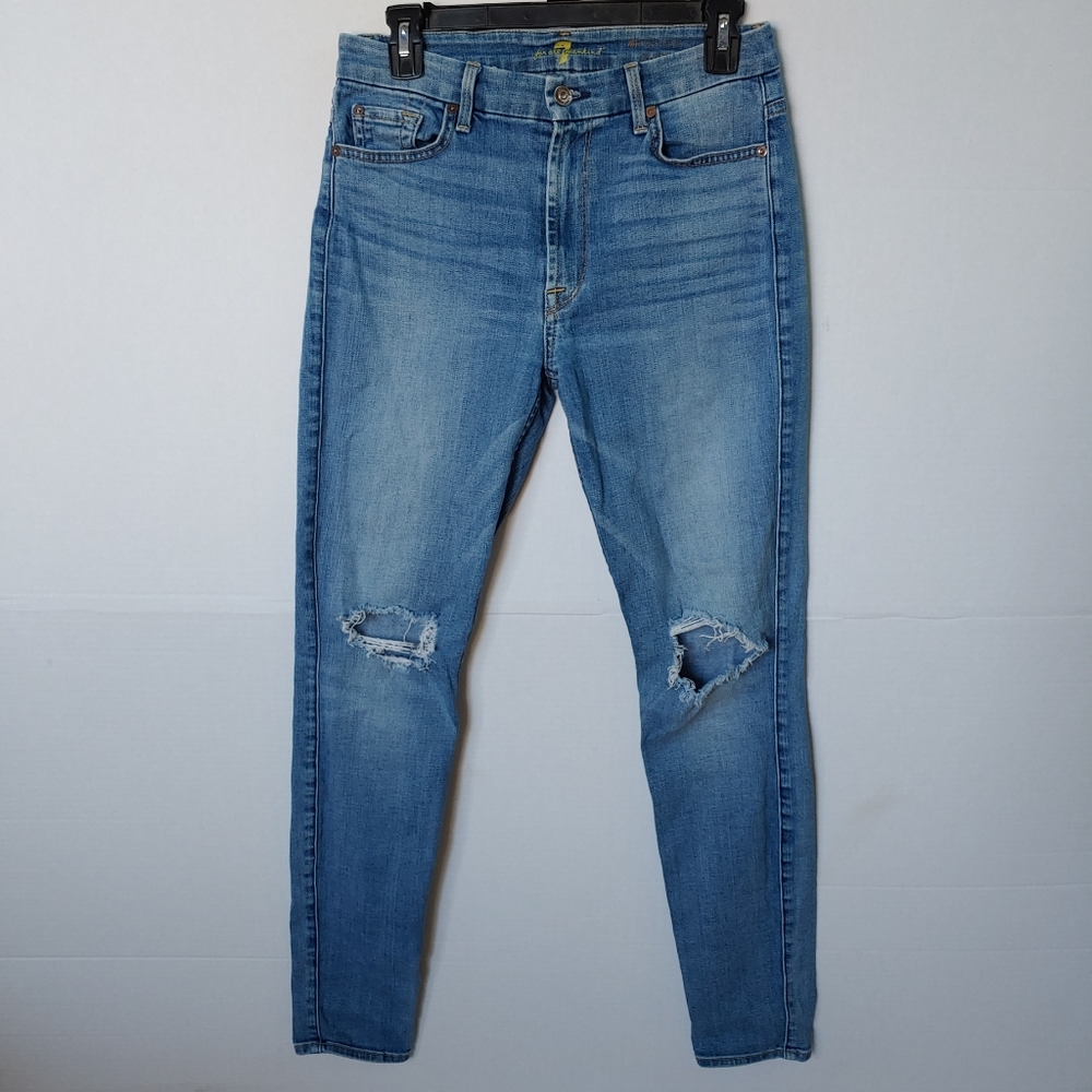 7 for all distressed hi waist skinny size 27